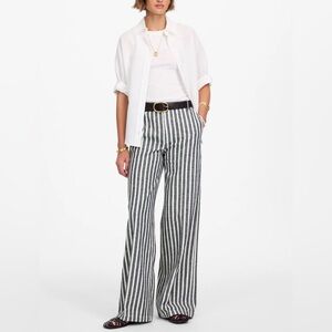 Madewell Zoe Relaxed Fit Wide Leg 
Linen/Cotton Pants Striped Blue/White 6 NWT